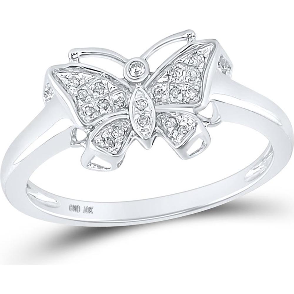 10K White Gold Butterfly Motif Ring with Prong-Set Round and Marquise Diamonds - 0.05 Carat Total Diamond Weight