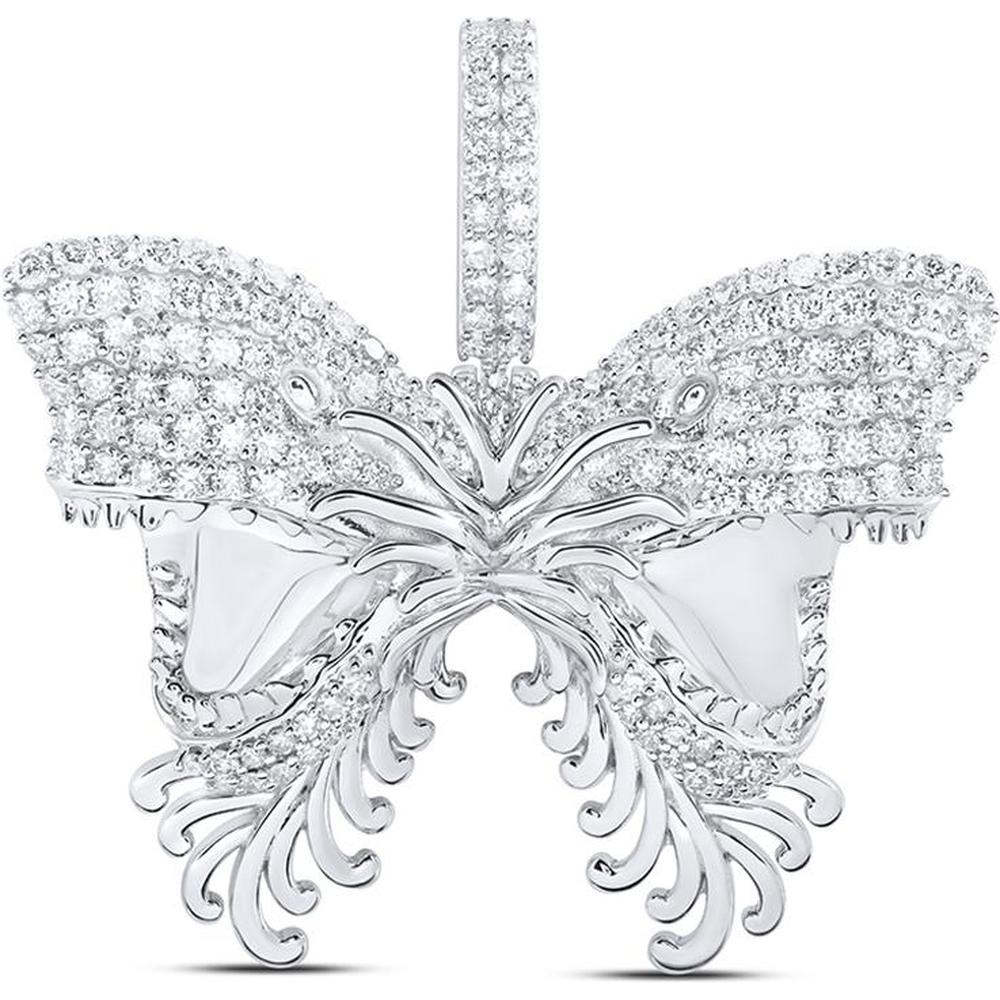 10K White Gold Butterfly Pendant with 2.23 Carat Round Diamonds