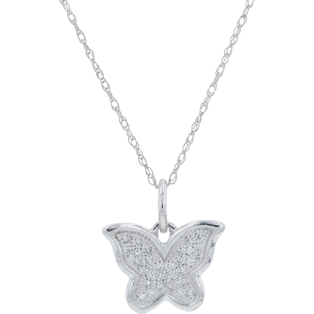 10K White Gold Butterfly Pendant with Pavé-Set Round Diamonds - 0.10 Carat Total Diamond Weight