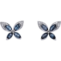 10K White Gold Butterfly Stud Earrings with London Blue Topaz and Diamond Accents - 0.04 Carats Total Diamond Weight