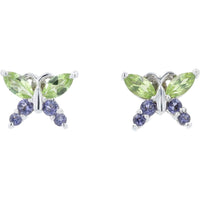 10K White Gold Butterfly Stud Earrings with Peridot & Iolite - 0.50 Carat Total Gem Weight