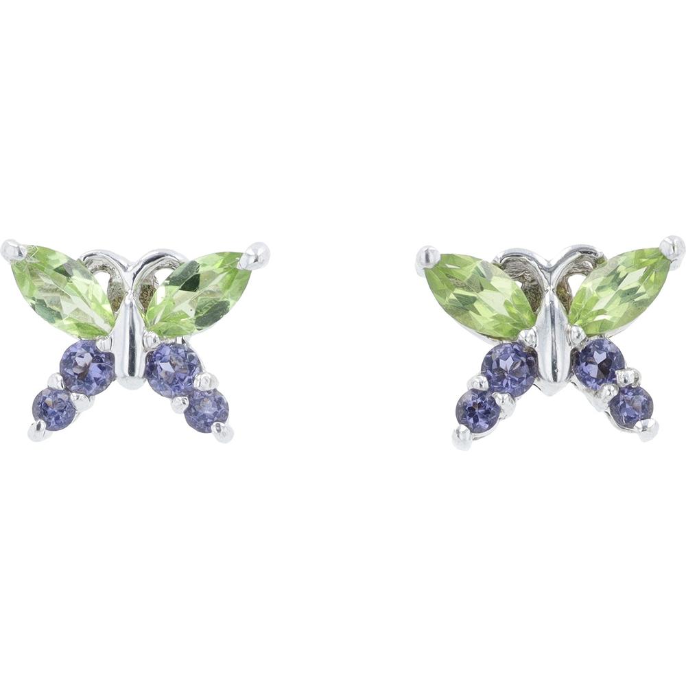 10K White Gold Butterfly Stud Earrings with Peridot & Iolite - 0.50 Carat Total Gem Weight