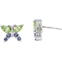 10K White Gold Butterfly Stud Earrings with Peridot & Iolite - 0.50 Carat Total Gem Weight