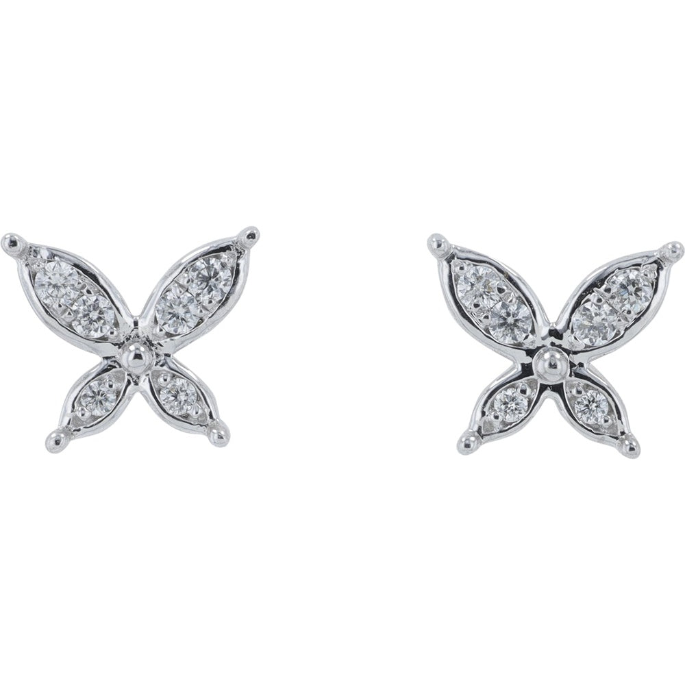 10K White Gold Butterfly Stud Earrings with Prong-Set Round Diamonds - 0.10 Carat Total Diamond Weight