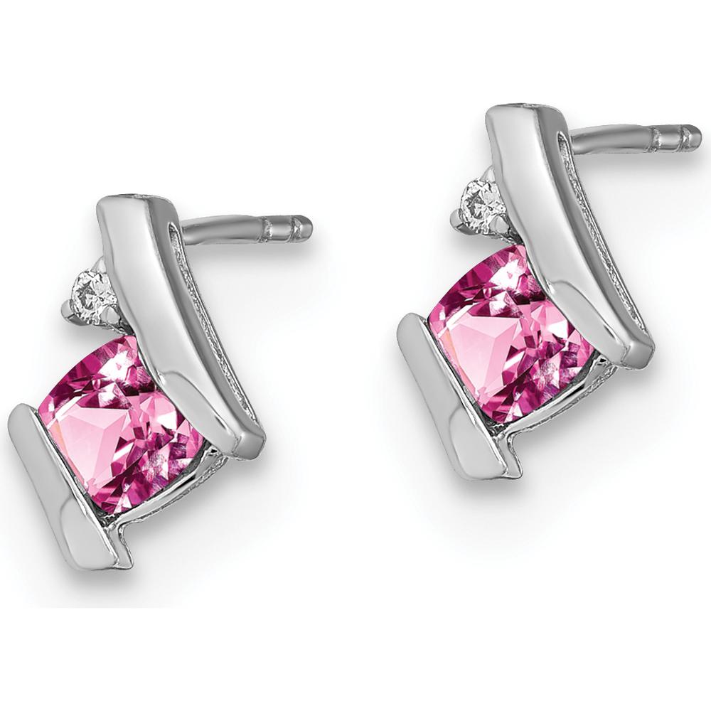 10K White Gold Button Earrings with Cushion Cut Pink Sapphires and Round Diamonds - 0.64 Carat Total Gem Weight by Oro Pregiato