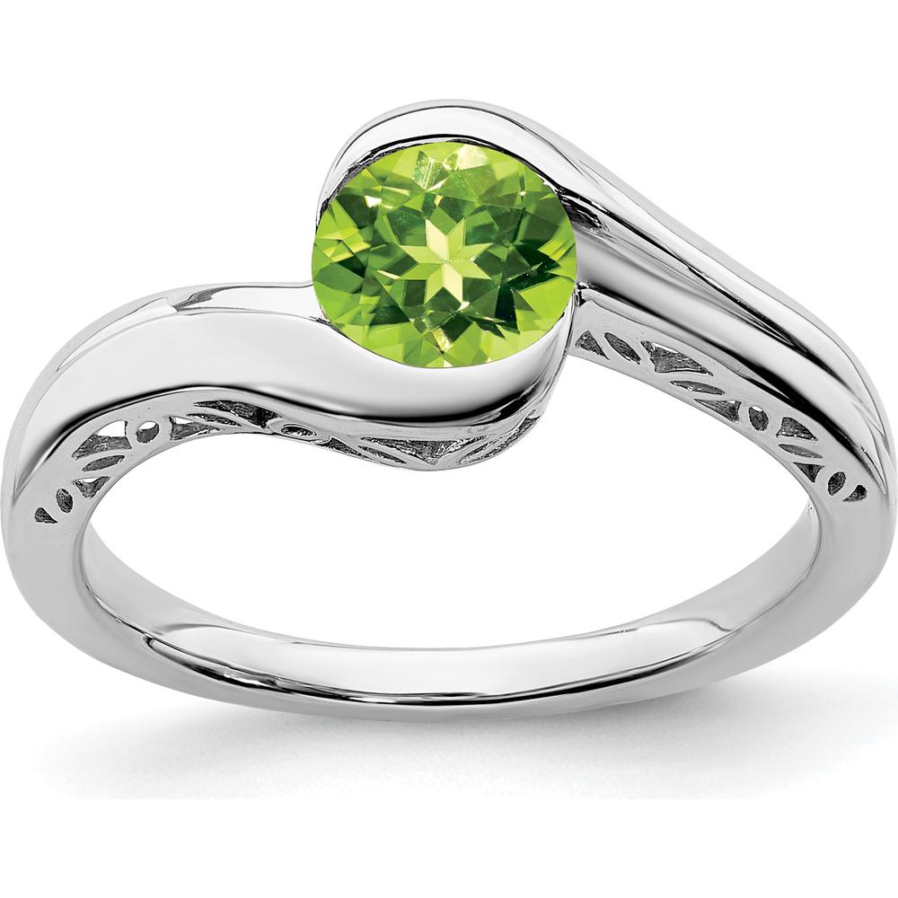 10K White Gold Bypass Ring with 0.71 Carat Round Peridot Gemstone by 0