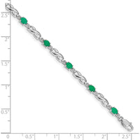10K White Gold Cable Link Bracelet with Oval Emeralds and Round Diamonds - 0.22 Carats Total Emerald Weight, 0.005 Carats Total Diamond Weight by Monteluci Fine Jewelry