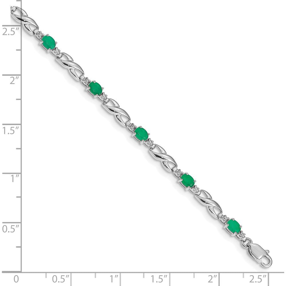10K White Gold Cable Link Bracelet with Oval Emeralds and Round Diamonds - 0.22 Carats Total Emerald Weight, 0.005 Carats Total Diamond Weight by Monteluci Fine Jewelry