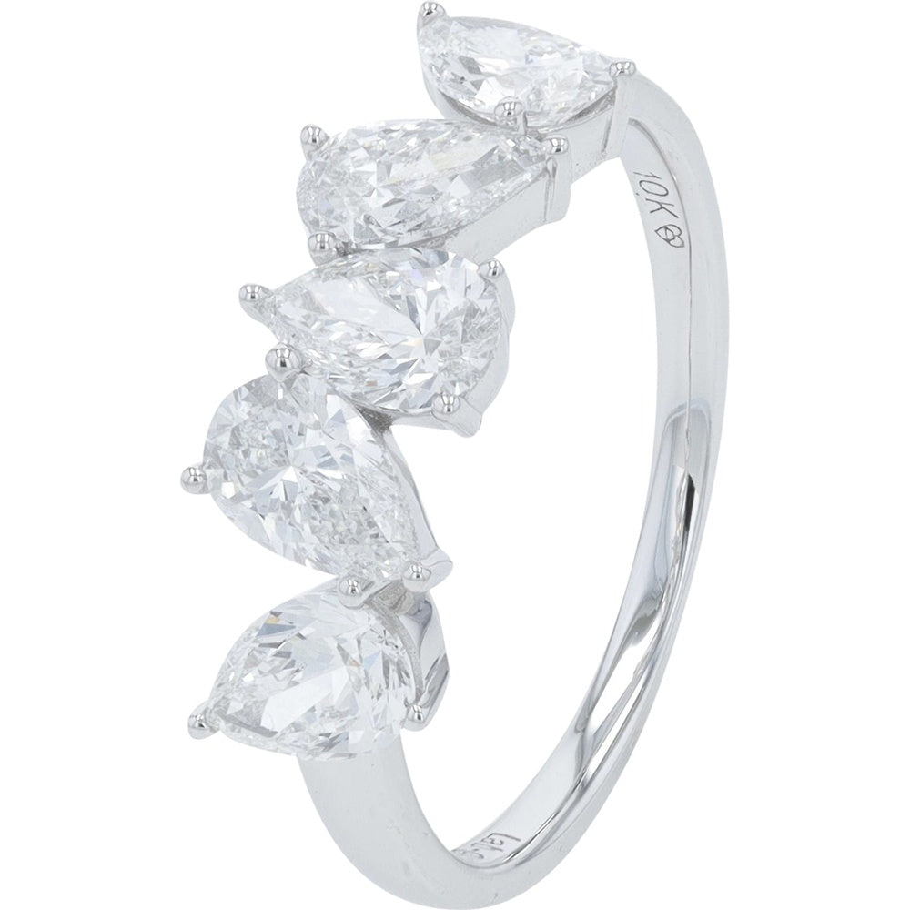 10K White Gold Cascading Pear-Shaped Lab-Grown Diamond Band - 1.00 Carat Total Diamond Weight