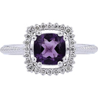 10K White Gold Celestial Halo Gemstone Ring - 1.00 Carat Total Gem Weight, 0.20 Carat Total Diamond Weight