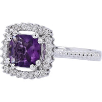 10K White Gold Celestial Halo Gemstone Ring - 1.00 Carat Total Gem Weight, 0.20 Carat Total Diamond Weight