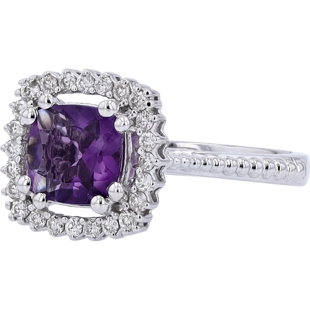 10K White Gold Celestial Halo Gemstone Ring - 1.00 Carat Total Gem Weight, 0.20 Carat Total Diamond Weight