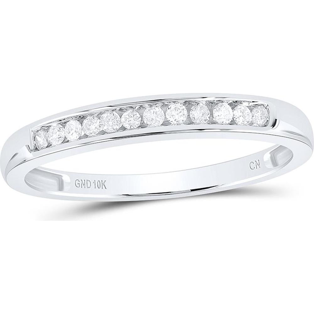 10K White Gold Channel-Set Round Diamond Band Ring - 1/8 Carat Total Diamond Weight