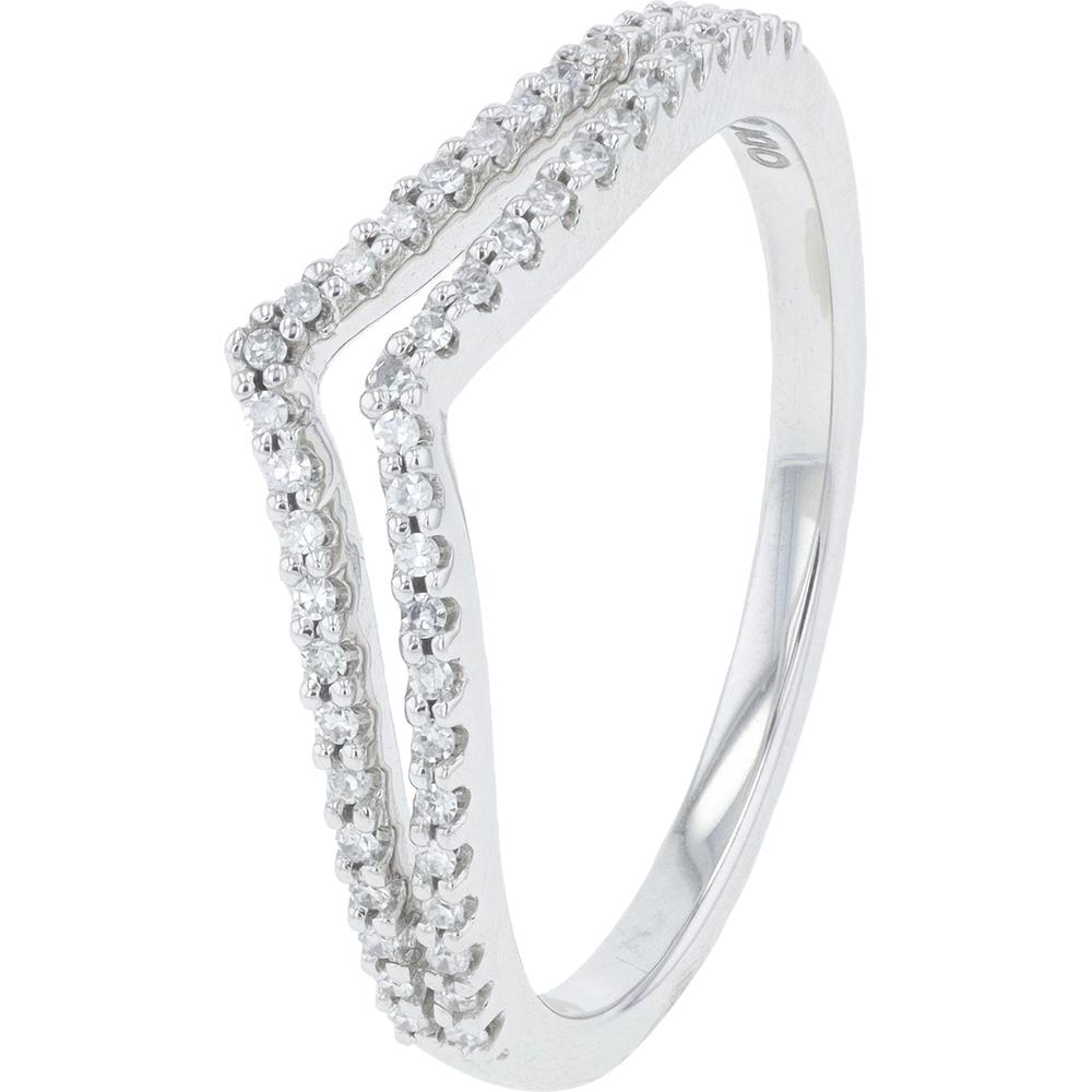 10K White Gold Chevron Ring with 0.15 Carat Total Diamond Weight