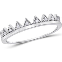 10K White Gold Chevron Stackable Ring with Prong-Set Round Diamonds - 0.11 Carat Total Diamond Weight