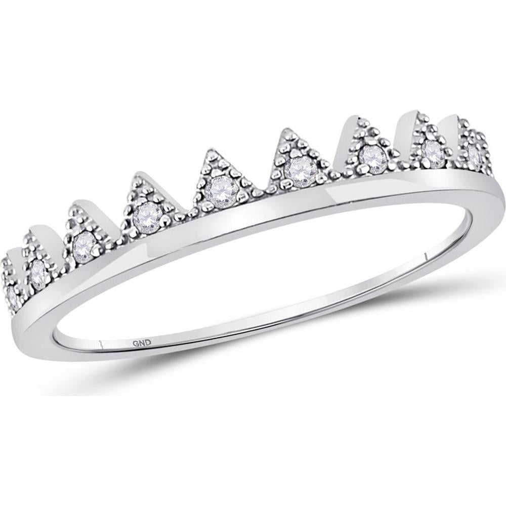10K White Gold Chevron Stackable Ring with Prong-Set Round Diamonds - 0.11 Carat Total Diamond Weight