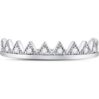 10K White Gold Chevron Stackable Ring with Prong-Set Round Diamonds - 0.11 Carat Total Diamond Weight