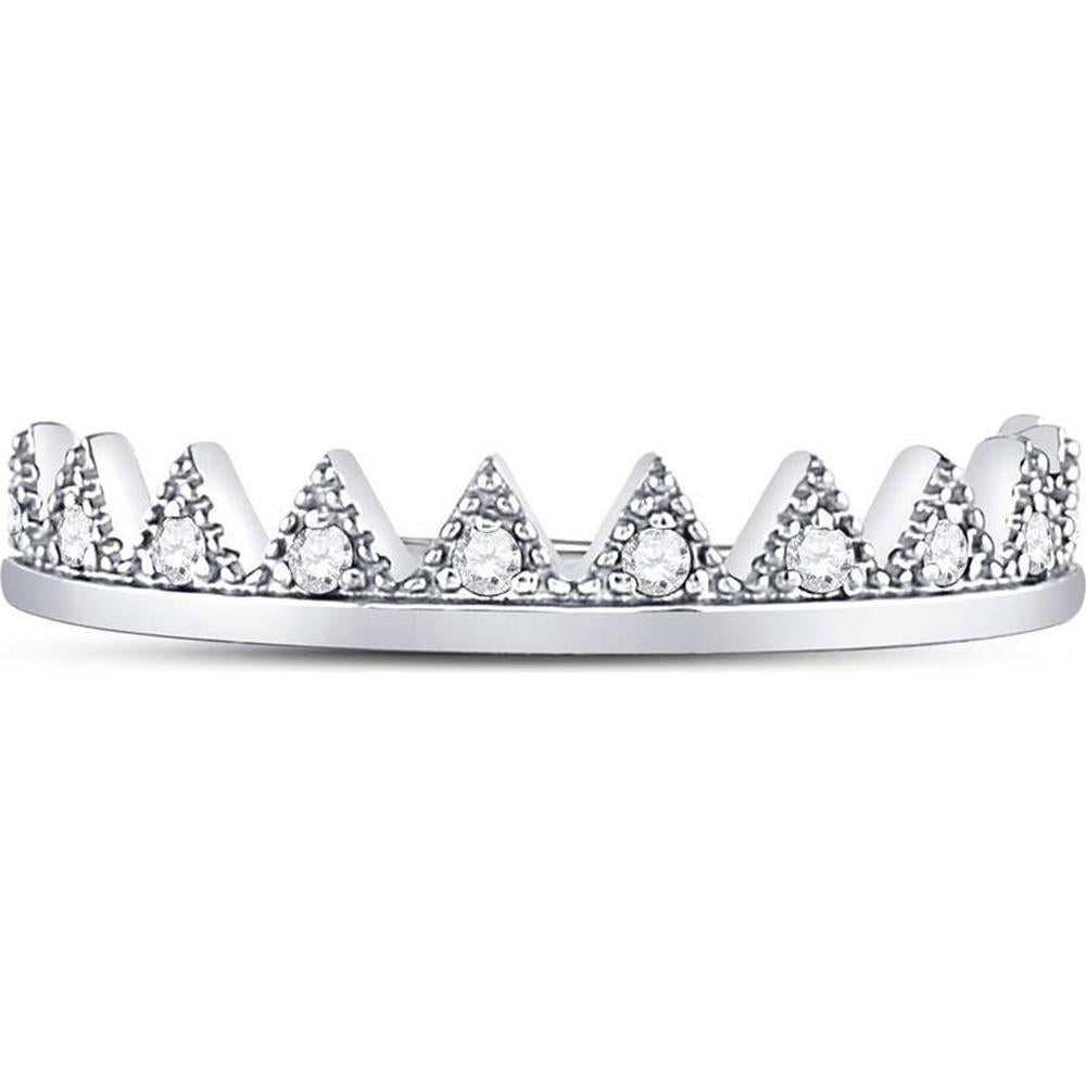 10K White Gold Chevron Stackable Ring with Prong-Set Round Diamonds - 0.11 Carat Total Diamond Weight