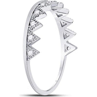 10K White Gold Chevron Stackable Ring with Prong-Set Round Diamonds - 0.11 Carat Total Diamond Weight