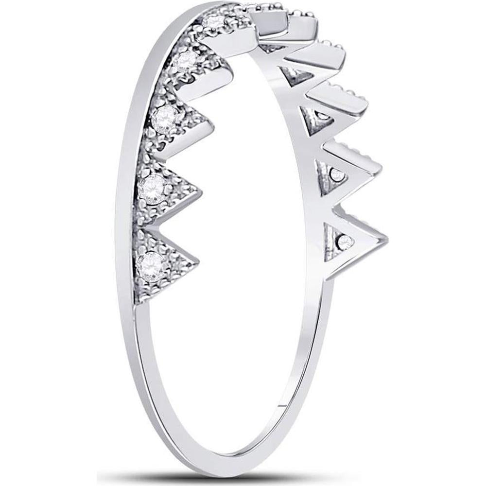 10K White Gold Chevron Stackable Ring with Prong-Set Round Diamonds - 0.11 Carat Total Diamond Weight