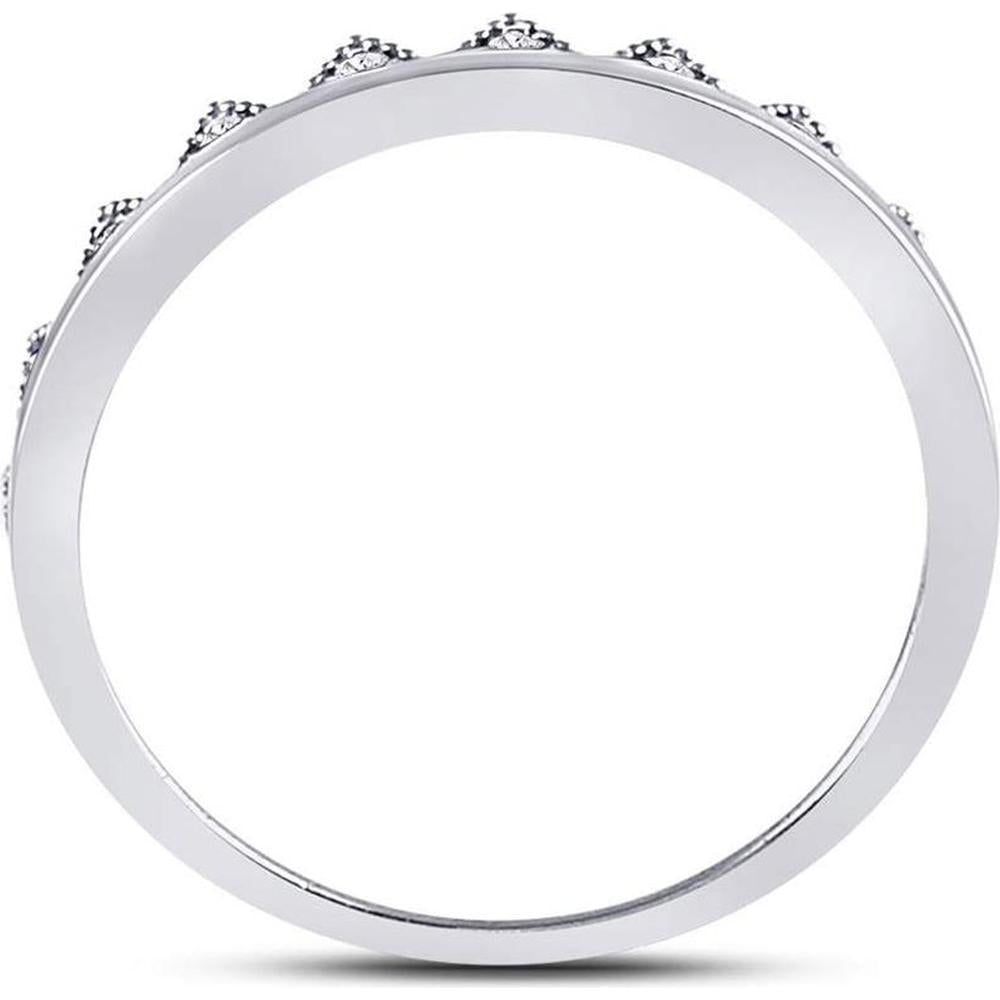 10K White Gold Chevron Stackable Ring with Prong-Set Round Diamonds - 0.11 Carat Total Diamond Weight