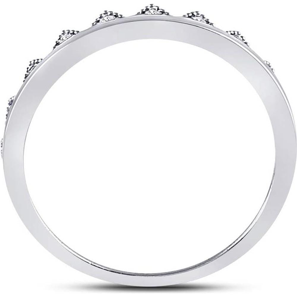 10K White Gold Chevron Stackable Ring with Prong-Set Round Diamonds - 0.11 Carat Total Diamond Weight
