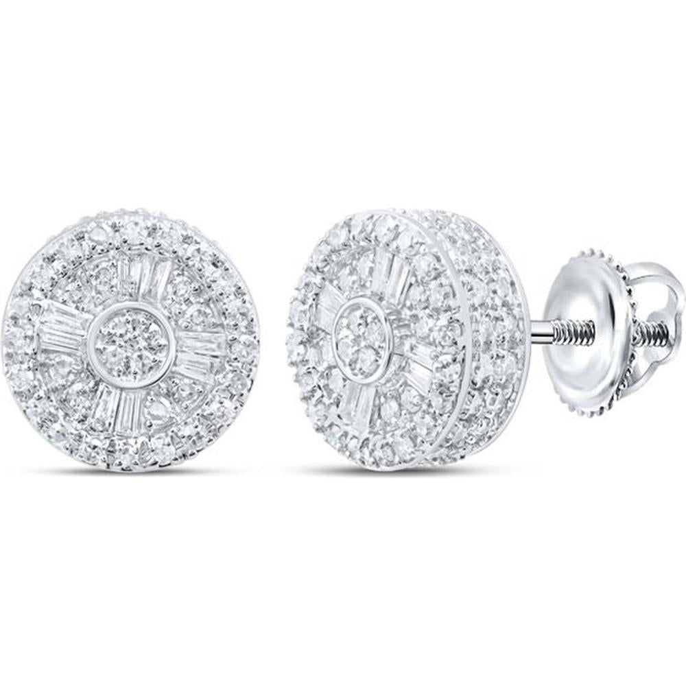 10K White Gold Circle Earrings with Baguette and Round Diamonds - 1/2 Carat Total Diamond Weight