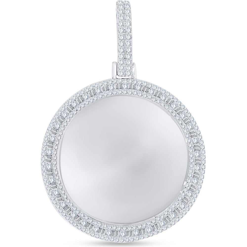10K White Gold Circle Pendant with Alternating Round and Baguette Diamonds - 1.48 Carat Total Diamond Weight by Auriventus