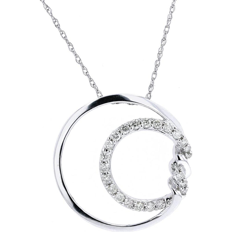 10K White Gold Circle Pendant with Prong-Set Diamonds - 0.25 Carats Total Diamond Weight