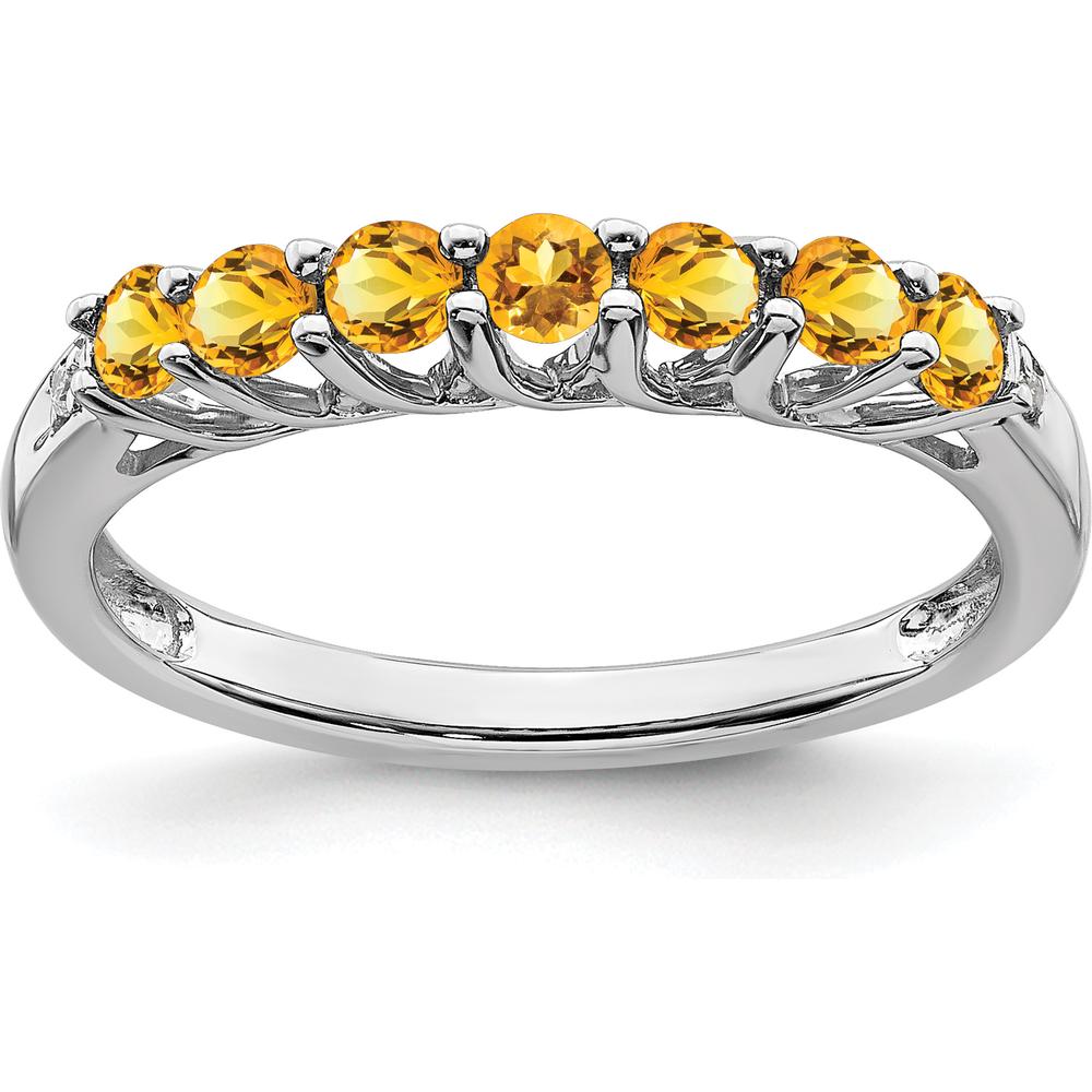 10K White Gold Citrine and Diamond 7-Stone Ring - 0.06 Carat Total Citrine Weight, 0.006 Carat Total Diamond Weight by 0