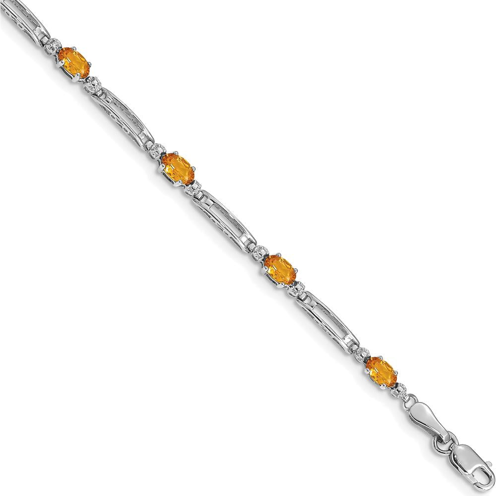 10K White Gold Citrine and Diamond Bracelet with Oval Citrine and Round Diamonds - 1.70 Carats Total Gem Weight by Monteluci Fine Jewelry