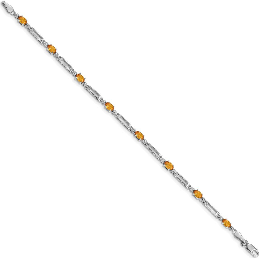 10K White Gold Citrine and Diamond Bracelet with Oval Citrine and Round Diamonds - 1.70 Carats Total Gem Weight by Monteluci Fine Jewelry