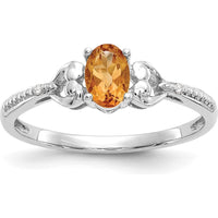 10K White Gold Citrine and Diamond Ring with Oval Citrine and Round Diamonds - 0.48 Carat Total Citrine Weight