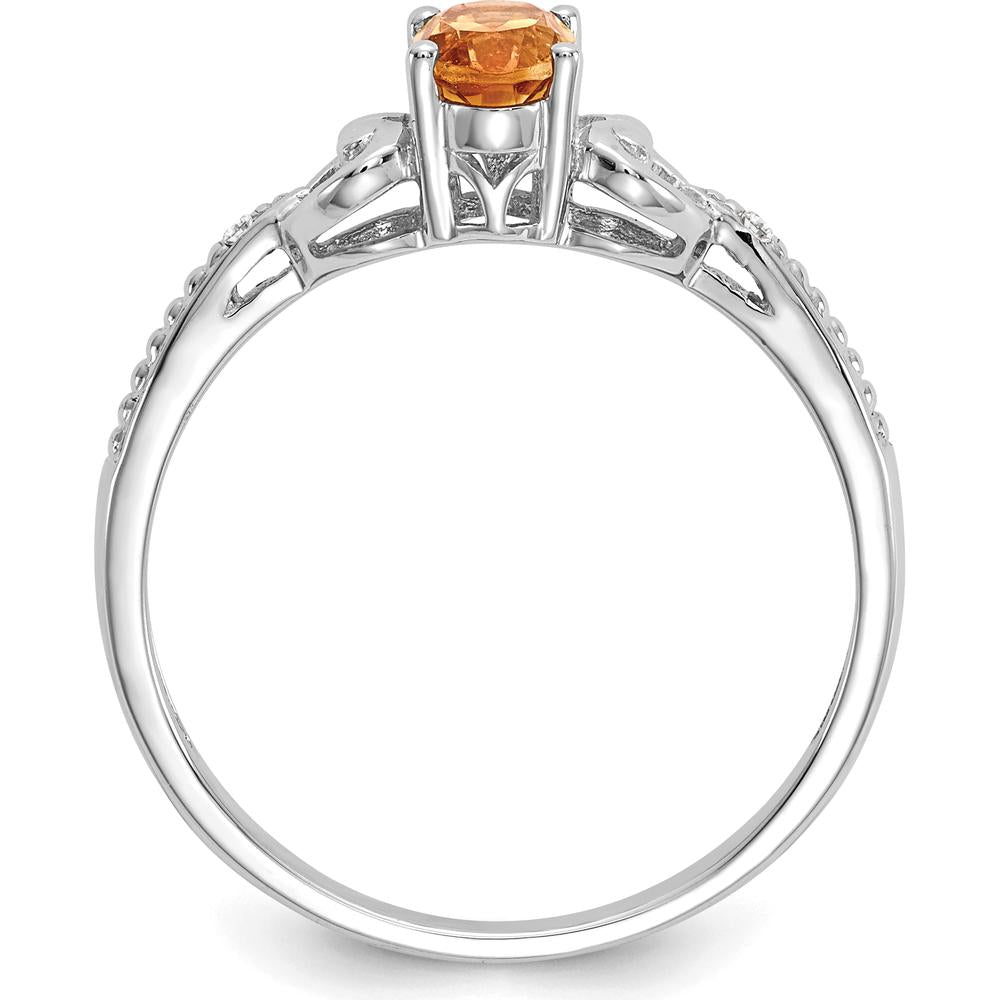 10K White Gold Citrine and Diamond Ring with Oval Citrine and Round Diamonds - 0.48 Carat Total Citrine Weight