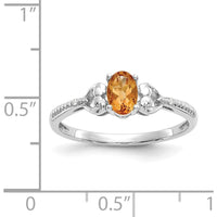 10K White Gold Citrine and Diamond Ring with Oval Citrine and Round Diamonds - 0.48 Carat Total Citrine Weight