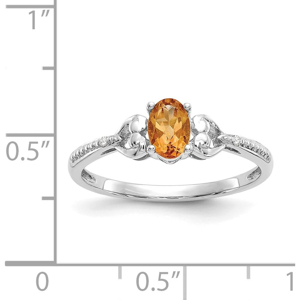 10K White Gold Citrine and Diamond Ring with Oval Citrine and Round Diamonds - 0.48 Carat Total Citrine Weight