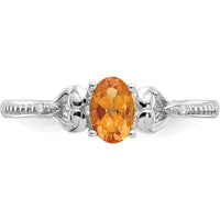 10K White Gold Citrine and Diamond Ring with Oval Citrine and Round Diamonds - 0.48 Carat Total Citrine Weight