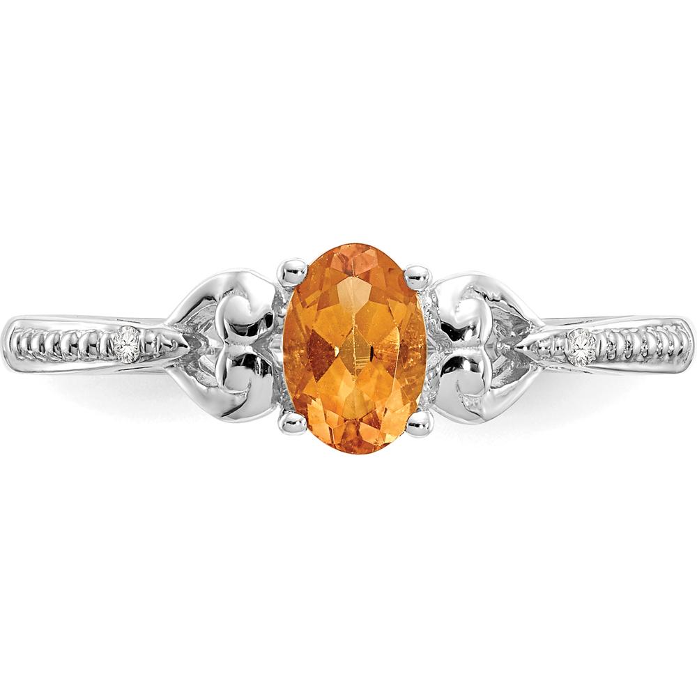 10K White Gold Citrine and Diamond Ring with Oval Citrine and Round Diamonds - 0.48 Carat Total Citrine Weight