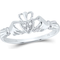 10K White Gold Claddagh Heart Ring with Bead-Set Round Diamonds - 0.02 Carat Total Diamond Weight