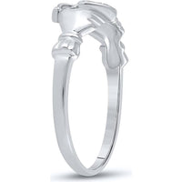 10K White Gold Claddagh Heart Ring with Bead-Set Round Diamonds - 0.02 Carat Total Diamond Weight