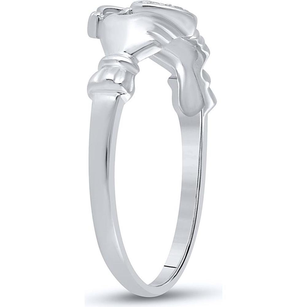 10K White Gold Claddagh Heart Ring with Bead-Set Round Diamonds - 0.02 Carat Total Diamond Weight