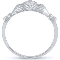 10K White Gold Claddagh Heart Ring with Bead-Set Round Diamonds - 0.02 Carat Total Diamond Weight