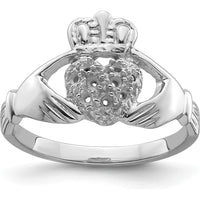 10K White Gold Claddagh Ring Mounting with Polished Finish and Rhodium Plating