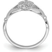 10K White Gold Claddagh Ring Mounting with Polished Finish and Rhodium Plating