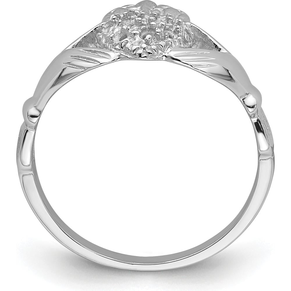 10K White Gold Claddagh Ring Mounting with Polished Finish and Rhodium Plating