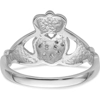 10K White Gold Claddagh Ring Mounting with Polished Finish and Rhodium Plating