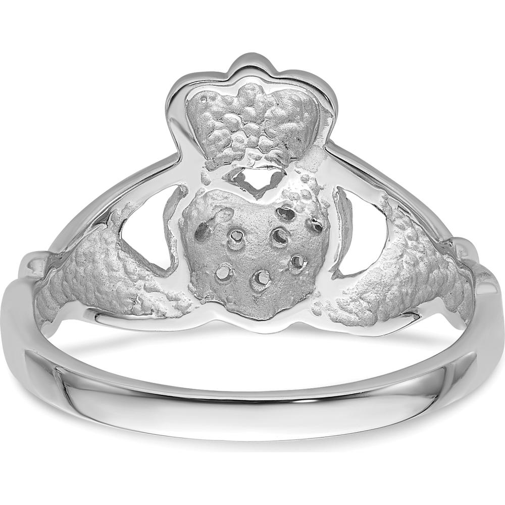 10K White Gold Claddagh Ring Mounting with Polished Finish and Rhodium Plating