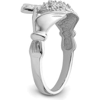 10K White Gold Claddagh Ring Mounting with Polished Finish and Rhodium Plating