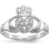10K White Gold Claddagh Ring with Clustered Round Diamonds - 0.10 Carat Total Diamond Weight