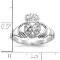 10K White Gold Claddagh Ring with Clustered Round Diamonds - 0.10 Carat Total Diamond Weight